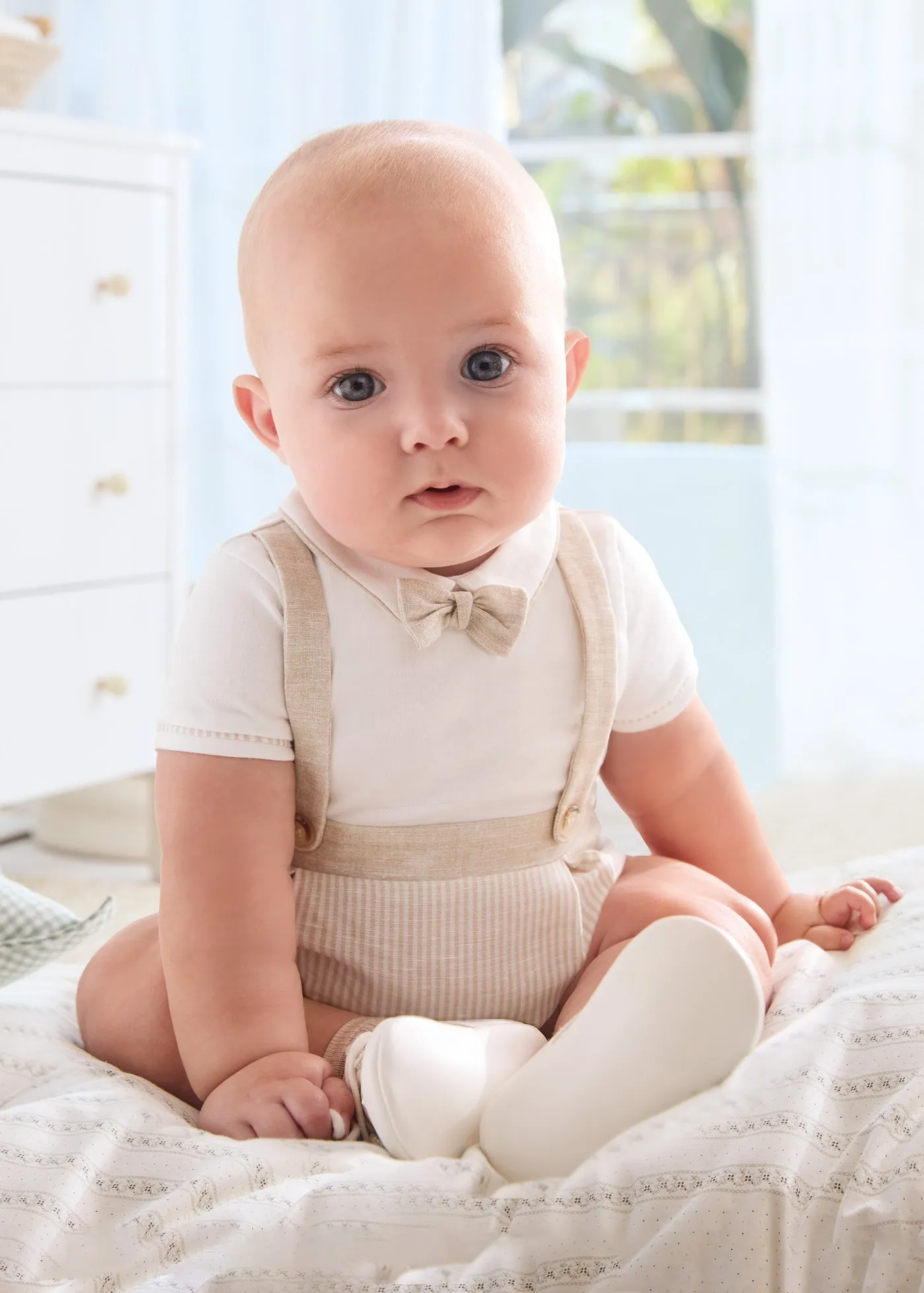 1636 - Romper w/suspender for newborn boy - Linen