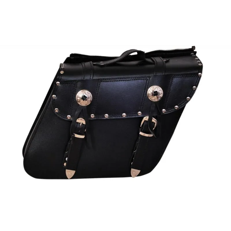 34 Leather Zip Off Chrome Plated with Studs Biker Saddle Bags