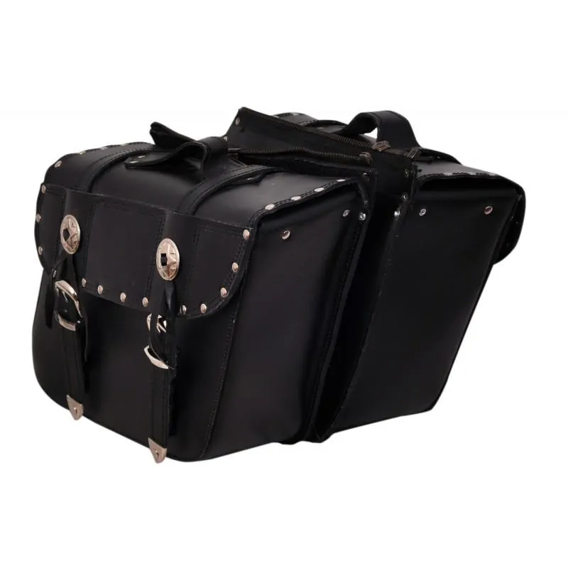 34 Leather Zip Off Chrome Plated with Studs Biker Saddle Bags