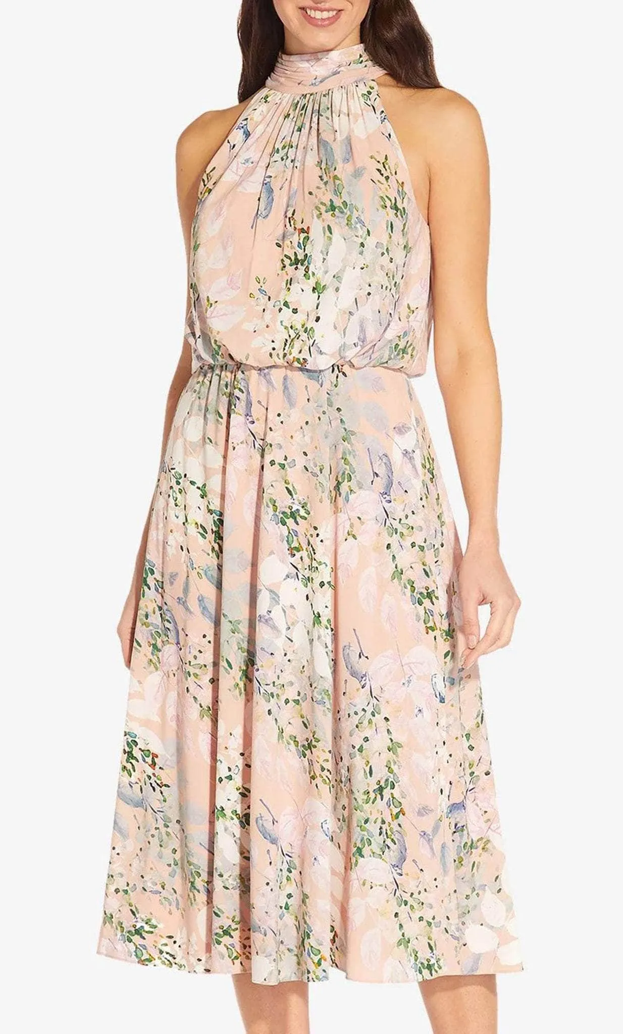 Adrianna Papell AP1D104505 - Floral A-line Tea-Length Dress