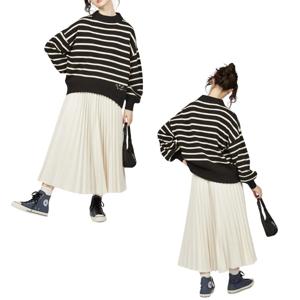 Agnes b  |Stripes Casual Style Long Sleeves Plain Cotton High-Neck