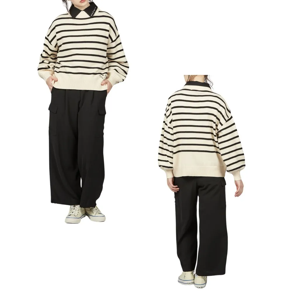 Agnes b  |Stripes Casual Style Long Sleeves Plain Cotton High-Neck