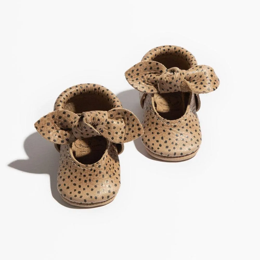 Almond Speckles Knotted Bow Baby Shoe