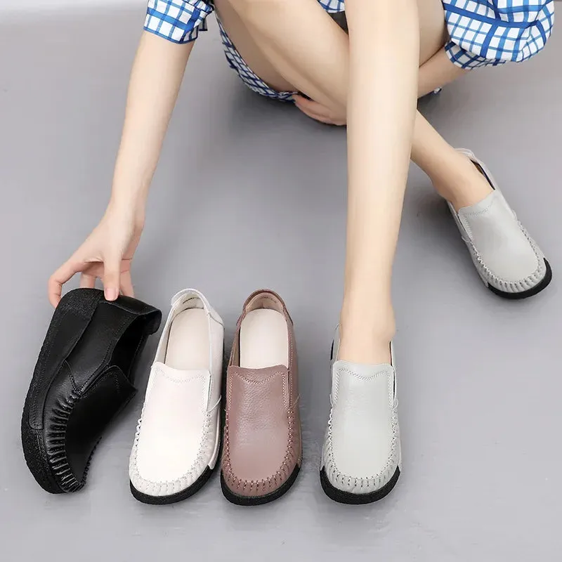 Ashore Shop Women Flats Female Mother Genuin Leather Shoes Platform Slip On Moccasins Loafers