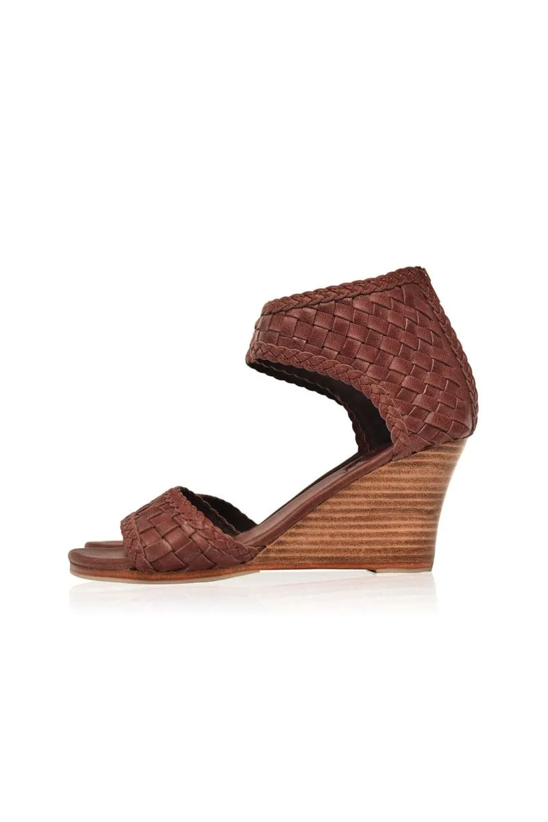 Athena Leather Wedges in Vintage Brown