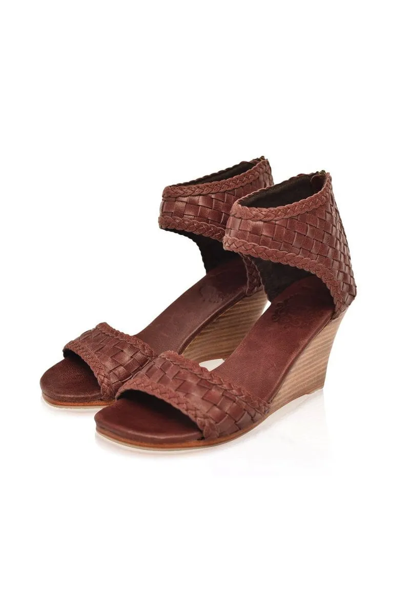 Athena Leather Wedges in Vintage Brown