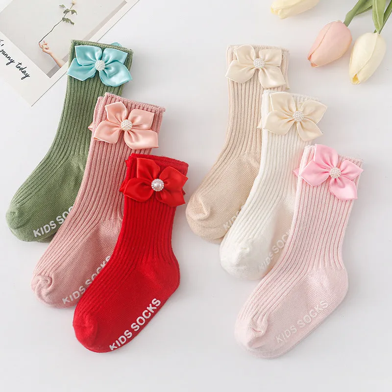 Baby Kid Girls Solid Color Bow Accessories Socks Wholesale 24011130