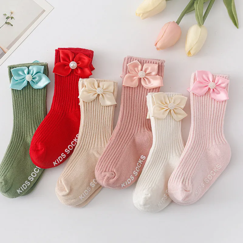 Baby Kid Girls Solid Color Bow Accessories Socks Wholesale 24011130