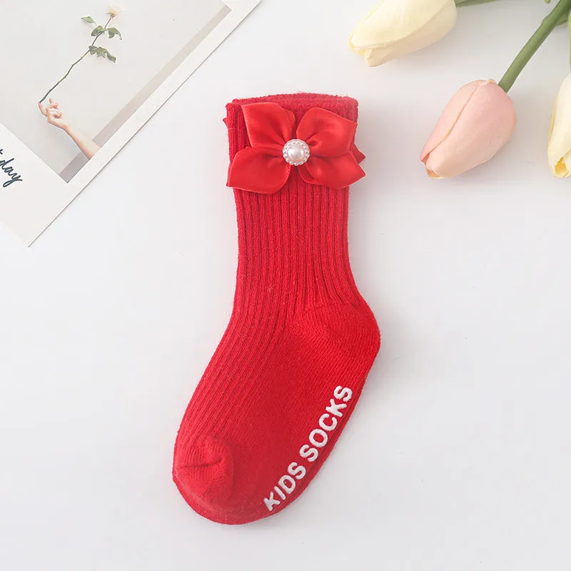 Baby Kid Girls Solid Color Bow Accessories Socks Wholesale 24011130