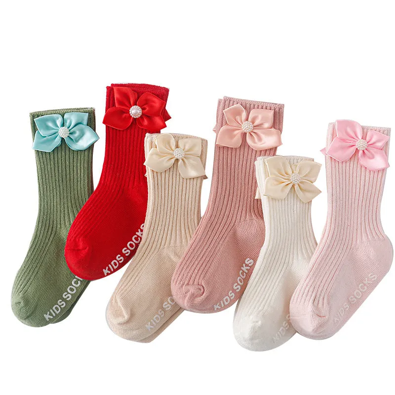 Baby Kid Girls Solid Color Bow Accessories Socks Wholesale 24011130