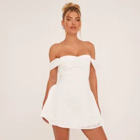 Bardot Flippy Hem Broderie Mini Dress In White