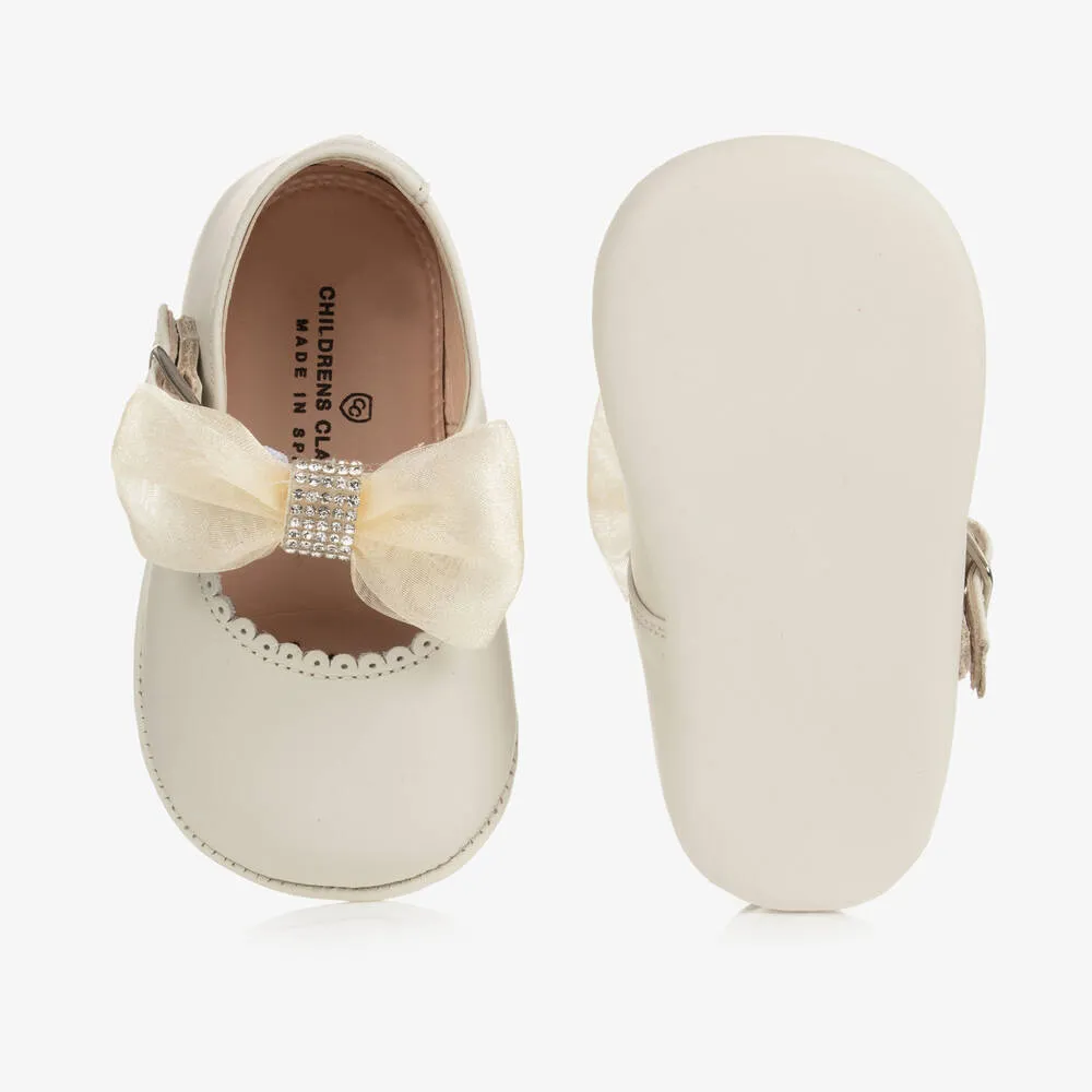 Beige Matte Leather Baby Shoes