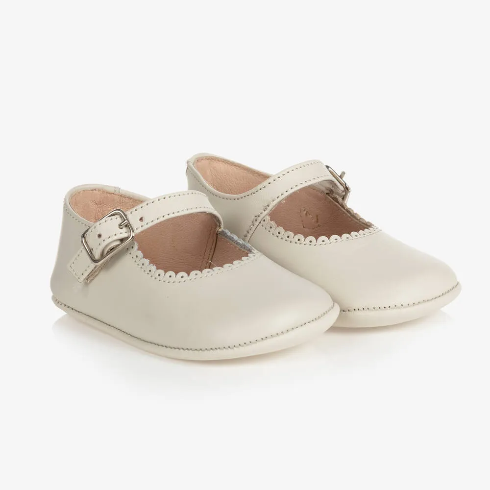 Beige Matte Leather Baby Shoes