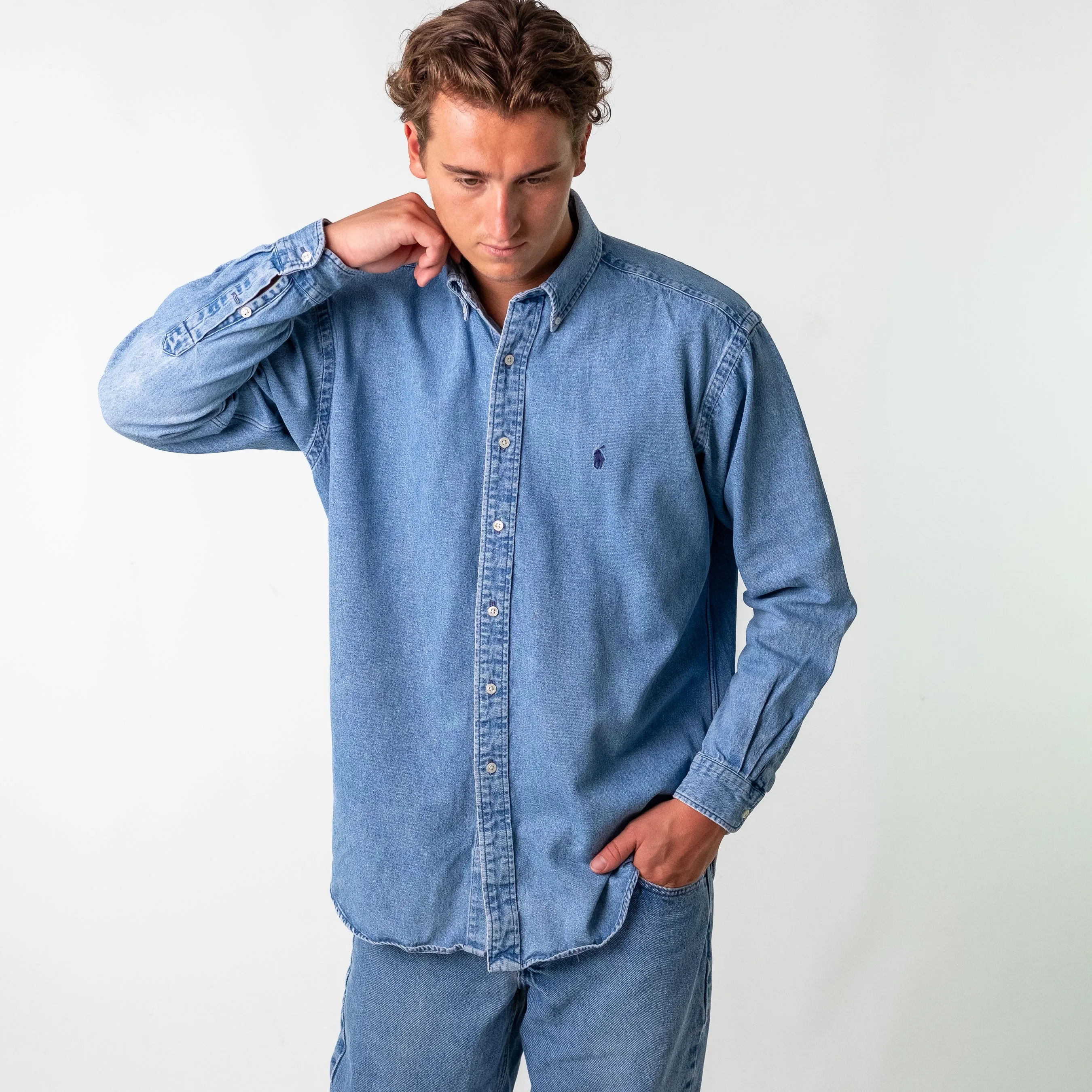 Blue 90s Polo Ralph Lauren Longsleeve Casual Shirt (M)