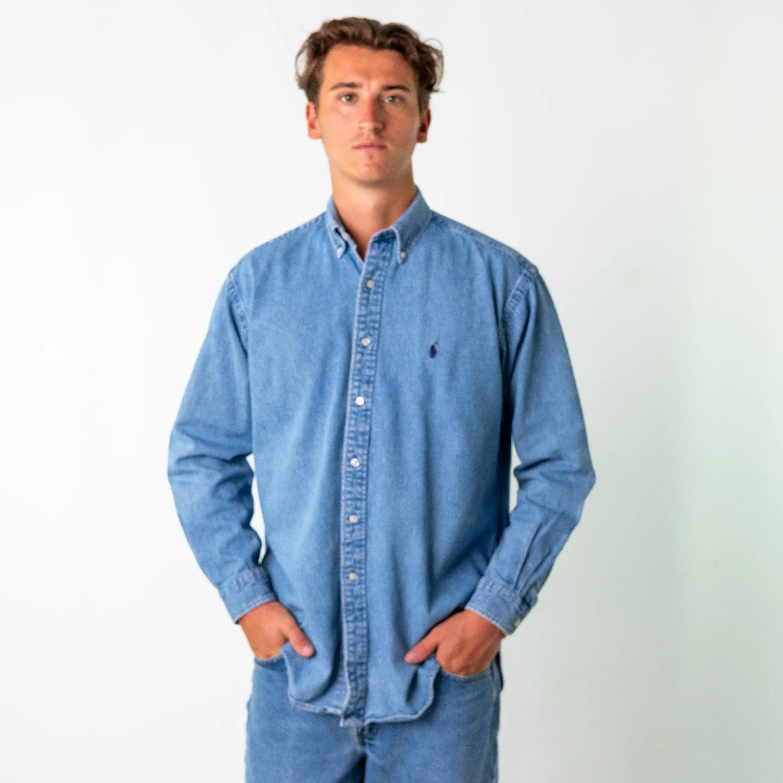 Blue 90s Polo Ralph Lauren Longsleeve Casual Shirt (M)