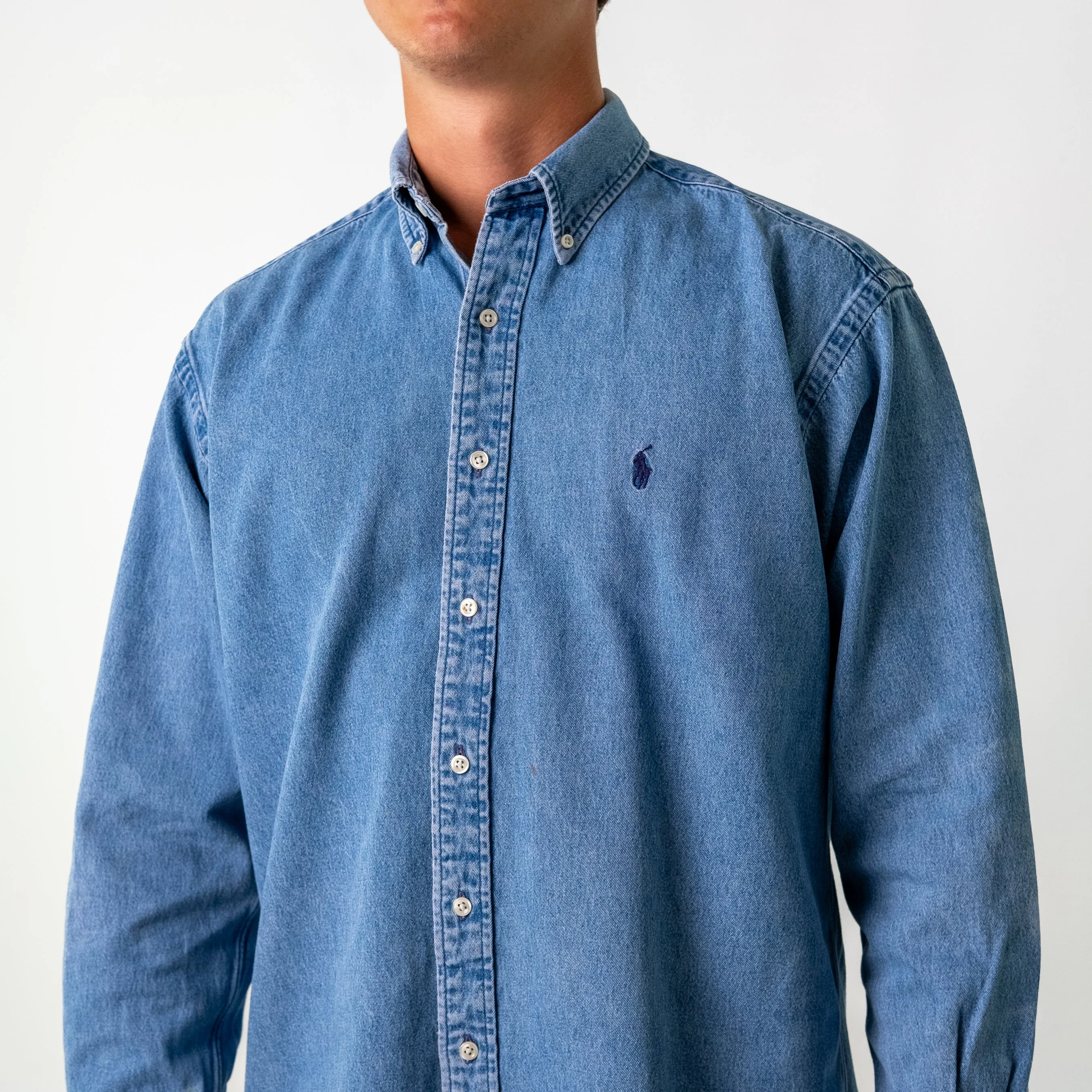 Blue 90s Polo Ralph Lauren Longsleeve Casual Shirt (M)