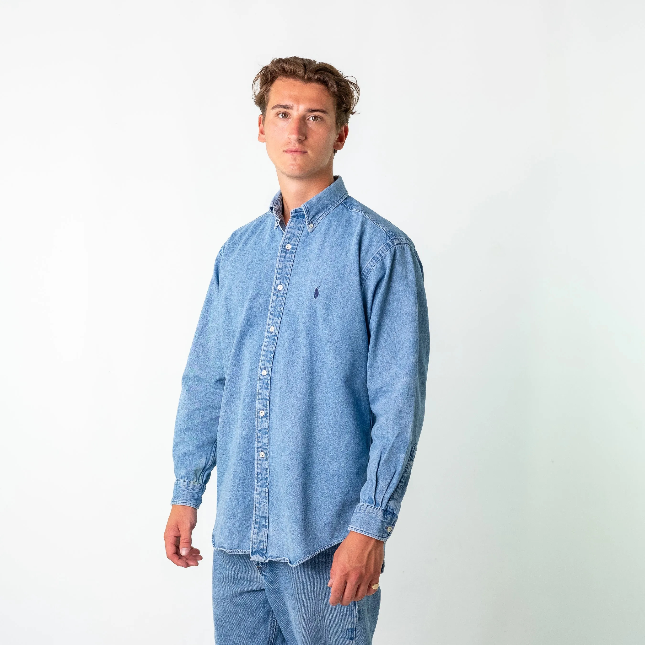 Blue 90s Polo Ralph Lauren Longsleeve Casual Shirt (M)