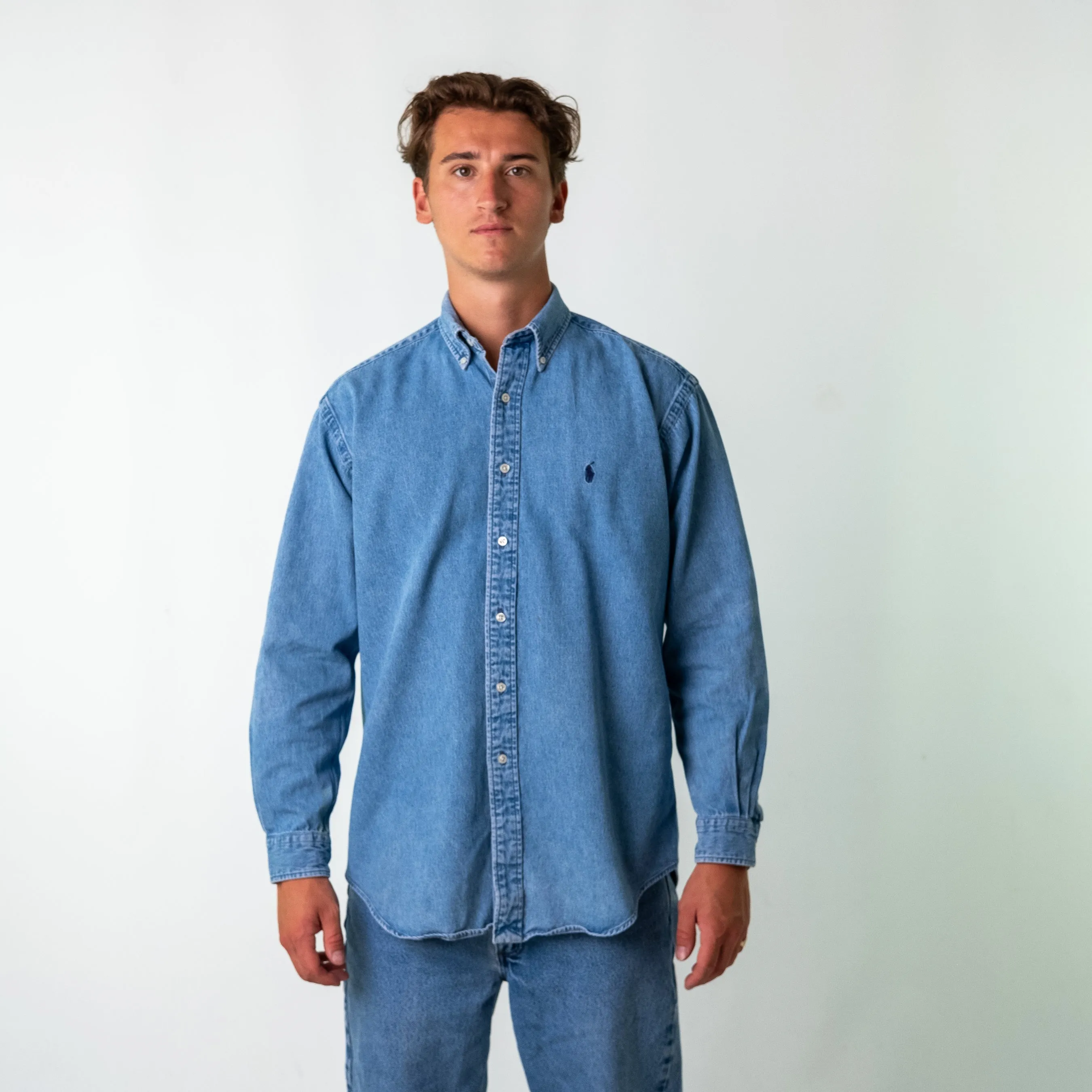 Blue 90s Polo Ralph Lauren Longsleeve Casual Shirt (M)