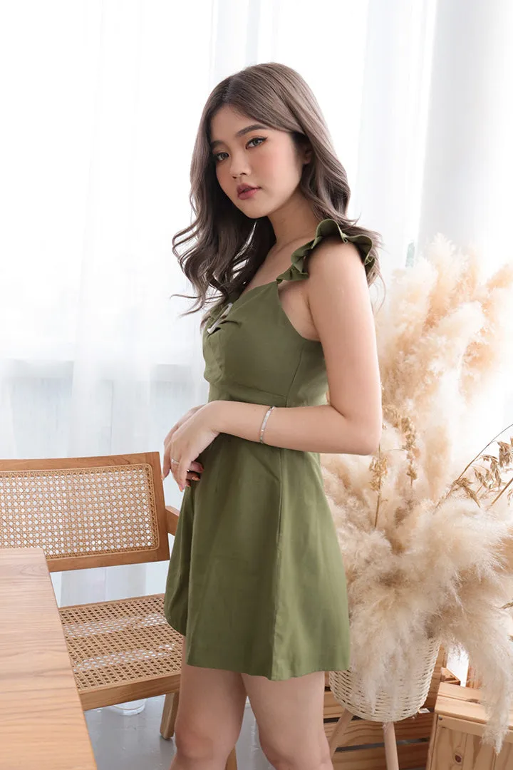 BOLD BUCKLE RUFFLE PLAYSUIT (OLIVE)