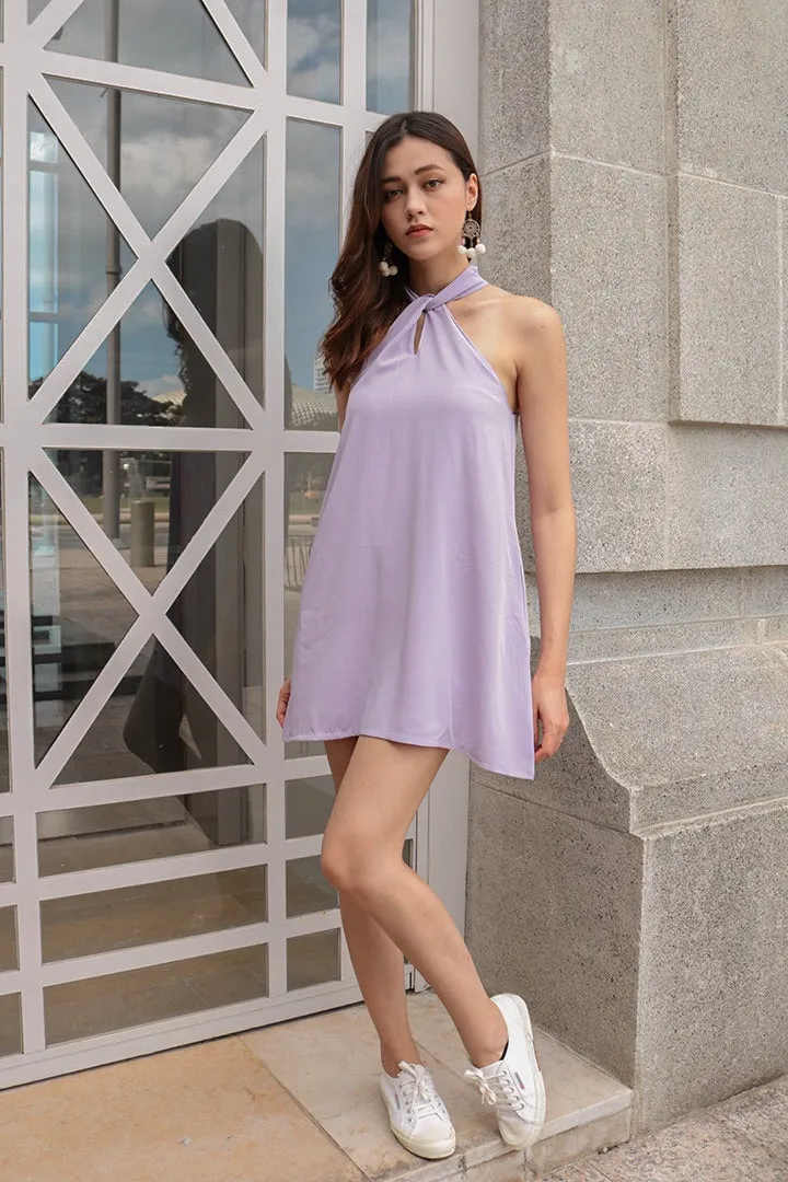 BUBBLEGUM HALTER BASIC DRESS (LILAC)