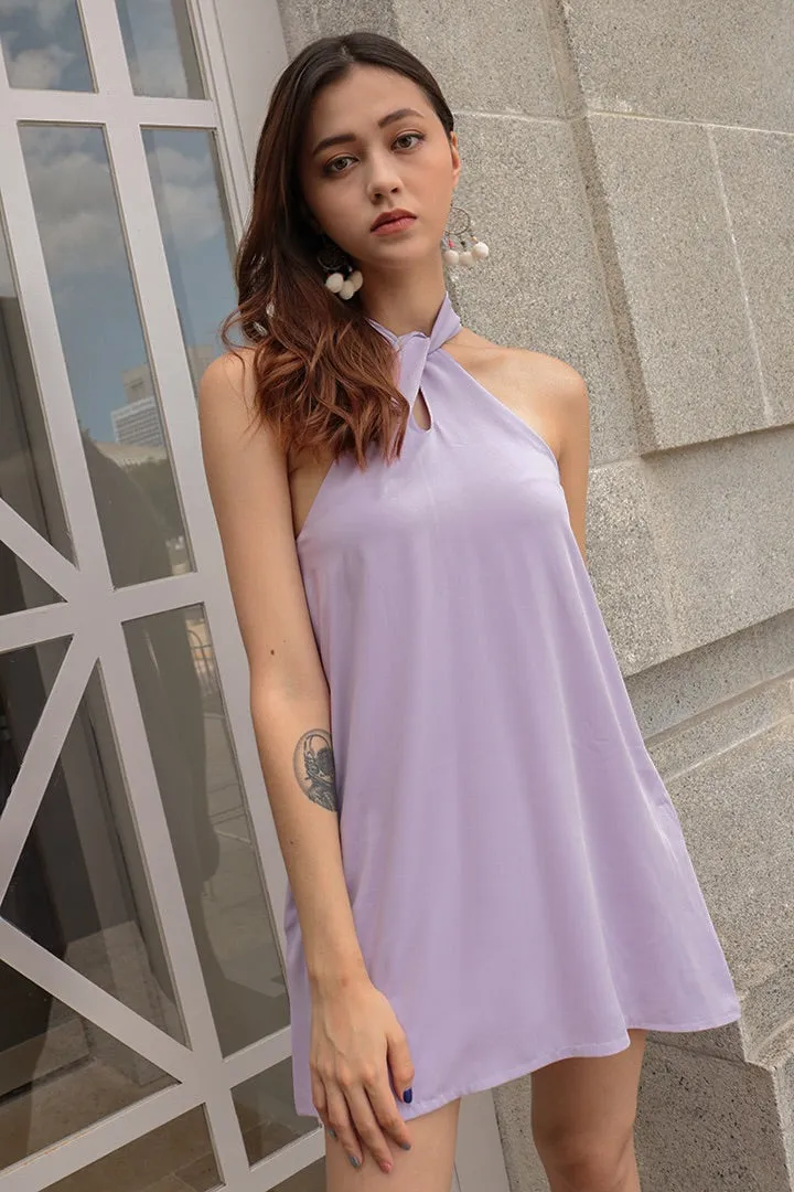 BUBBLEGUM HALTER BASIC DRESS (LILAC)