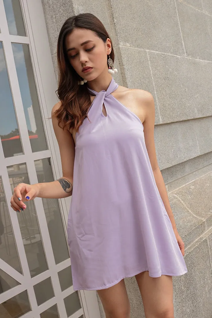 BUBBLEGUM HALTER BASIC DRESS (LILAC)