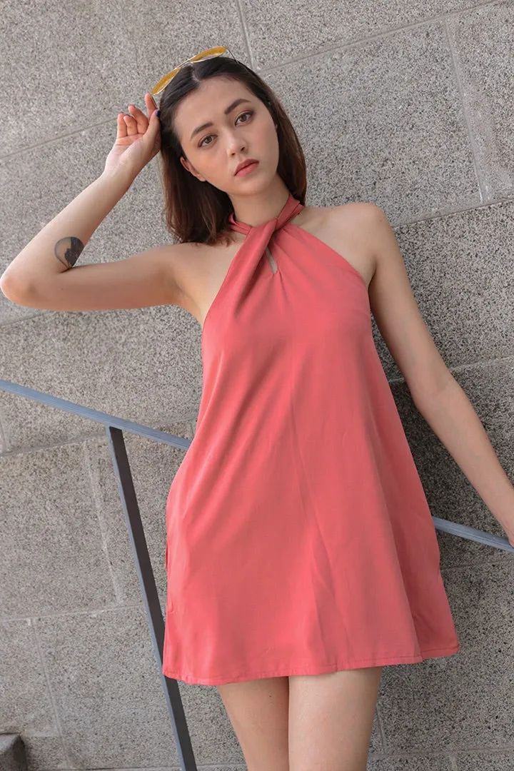 BUBBLEGUM HALTER BASIC DRESS (ROSE TAUPE)