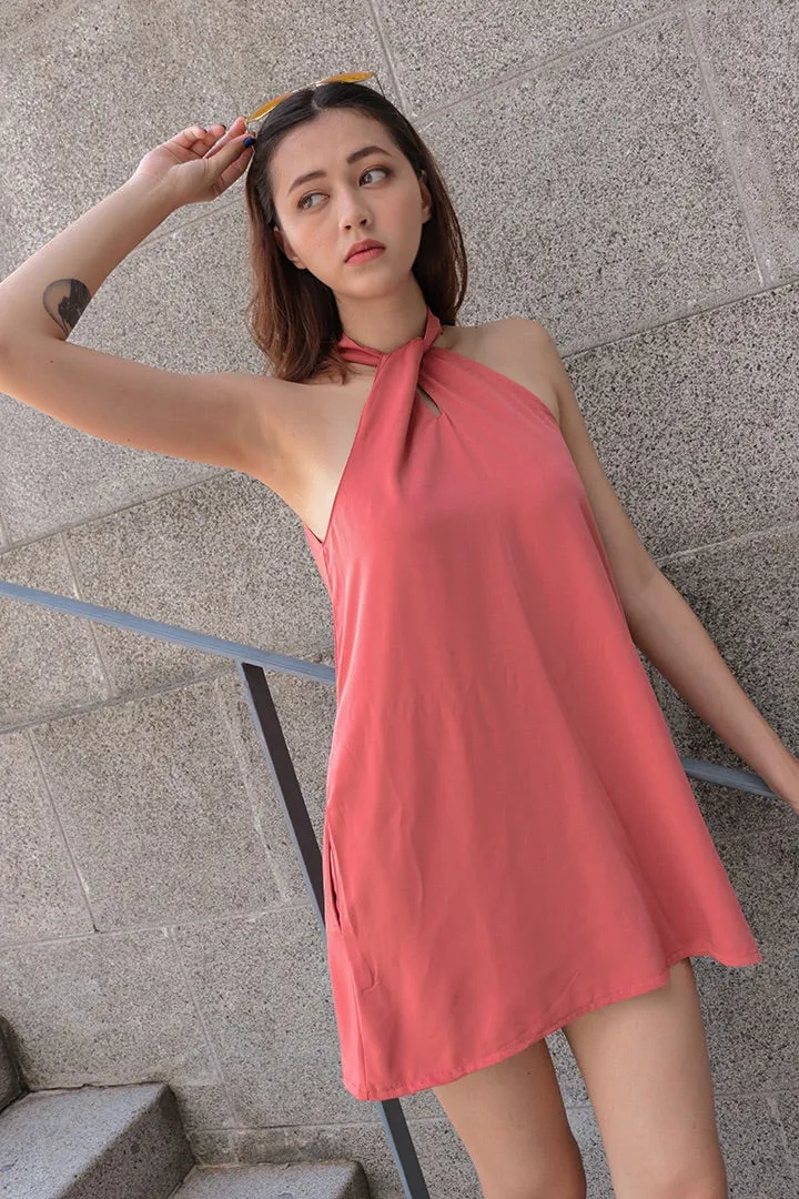 BUBBLEGUM HALTER BASIC DRESS (ROSE TAUPE)