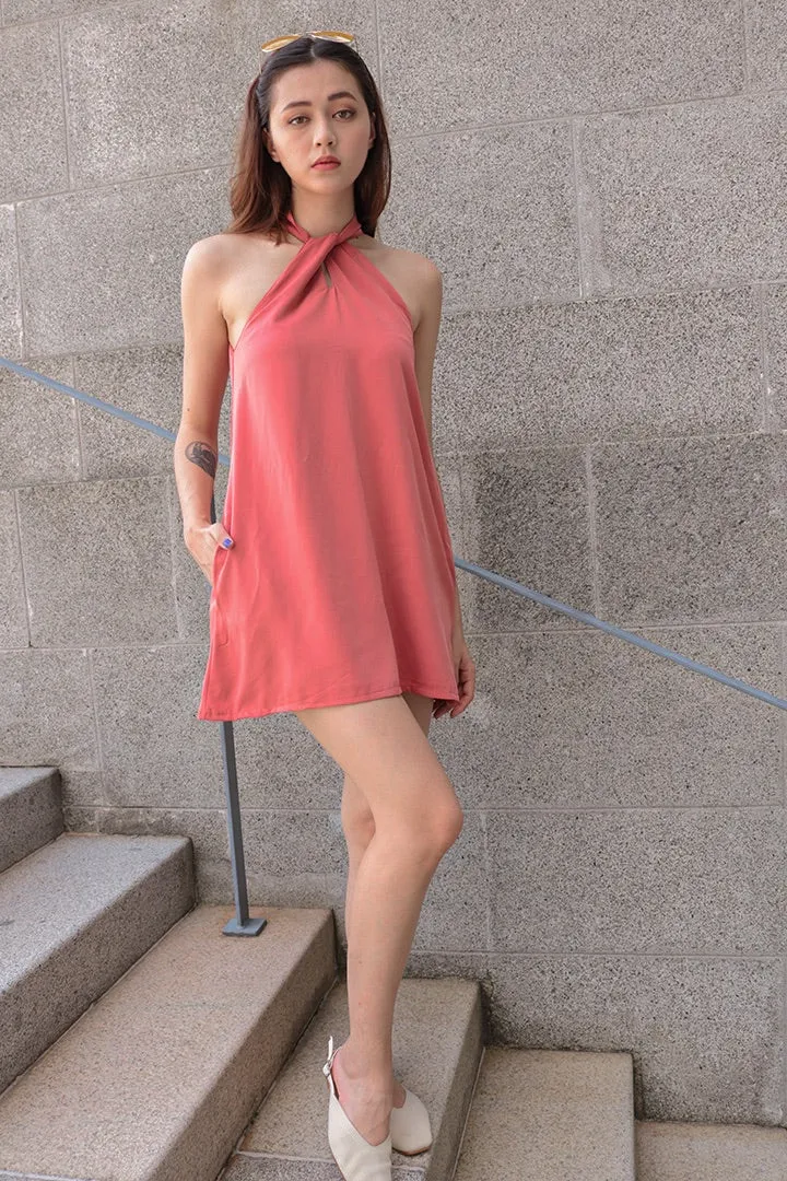 BUBBLEGUM HALTER BASIC DRESS (ROSE TAUPE)