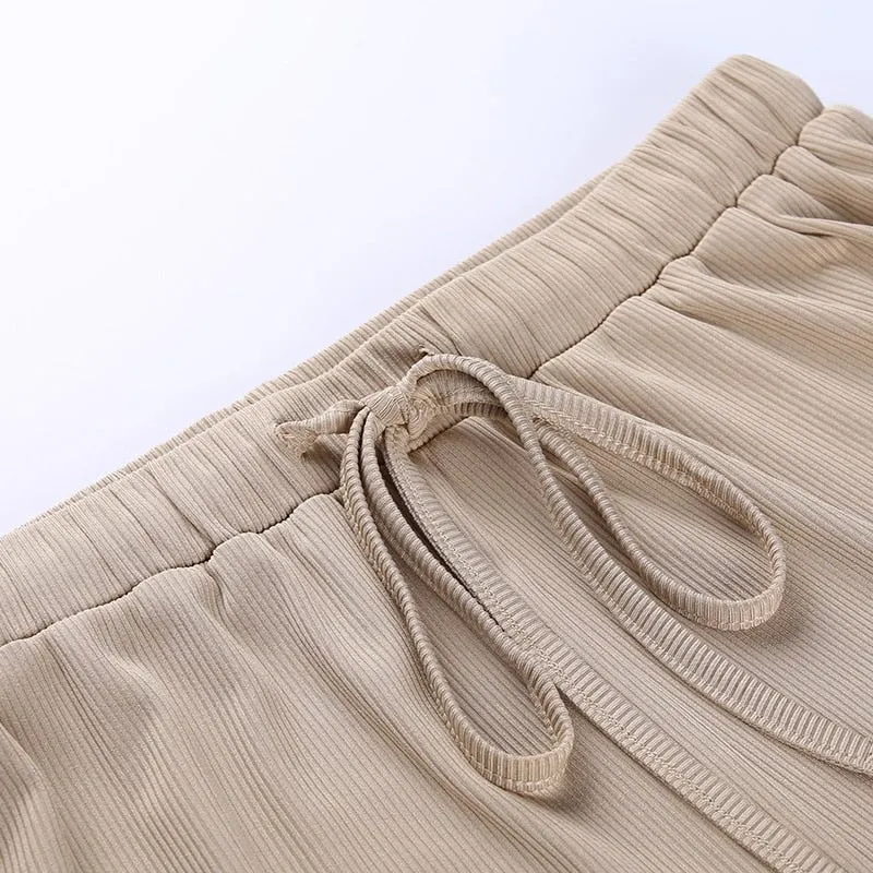 Casual Women's Solid Elastic Drawstring Loose Sportwear Shorts Sweatpants