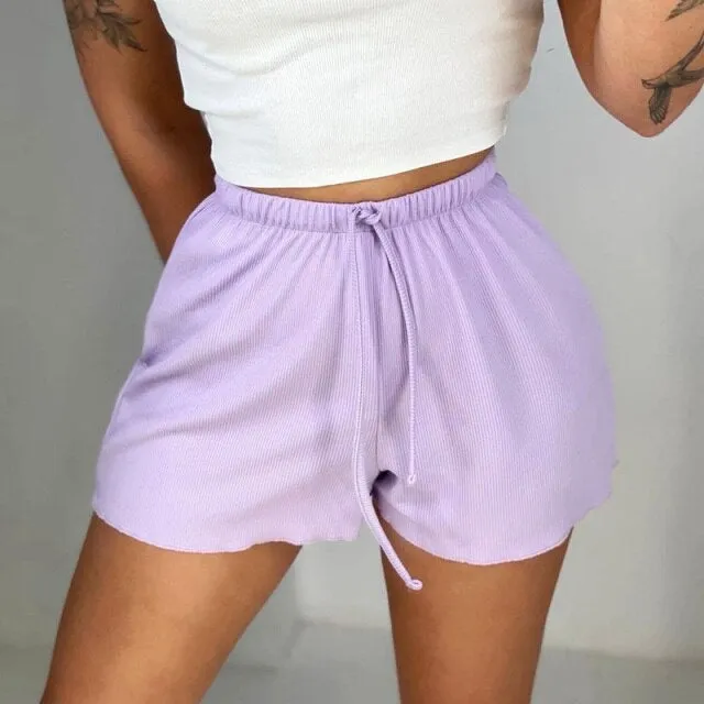 Casual Women's Solid Elastic Drawstring Loose Sportwear Shorts Sweatpants