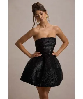 Club L London - USA Clarabell | Black Sequin Bandeau Structured Mini Dress