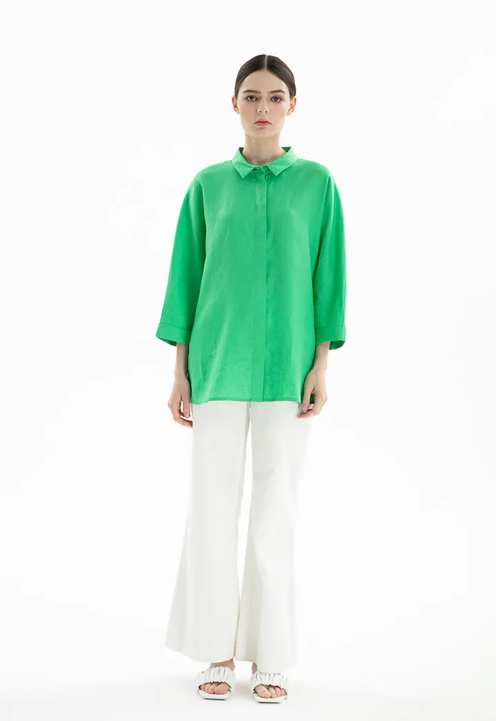 Collared Concealed Buttons Oversized Shirt