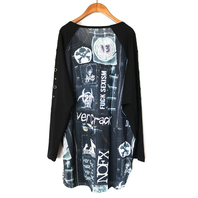 Fashion Female Loose Half Sleeve O-neck Pullover / Women's Black Clothing with Letter Print