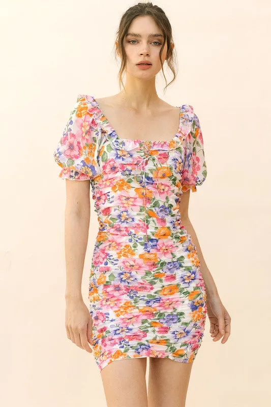 Floral Ruched Mini Dress