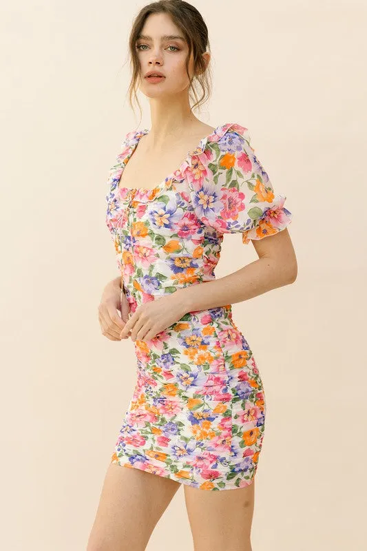 Floral Ruched Mini Dress