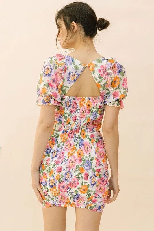 Floral Ruched Mini Dress