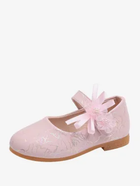 Flower Girl Shoes Pink PU Leather Bows Party Shoes For Kids