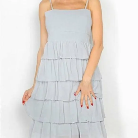 Grey spaghetti strap ruffle dress