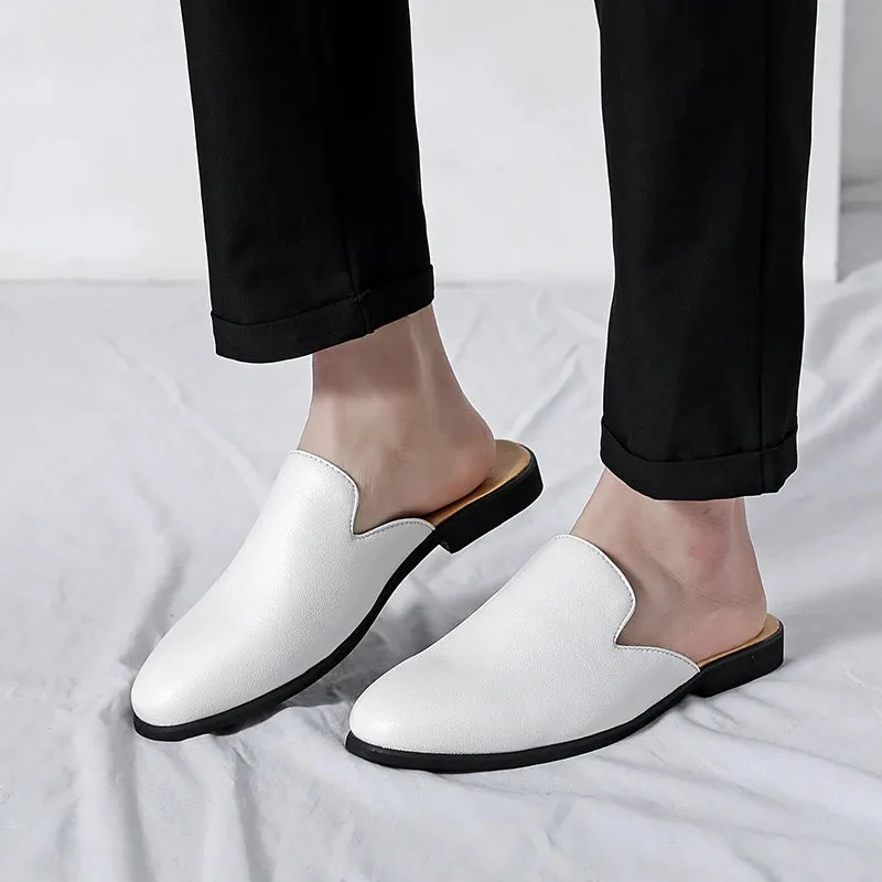 Half Slippers Shoes For Slides White Luxury Loafers Leather