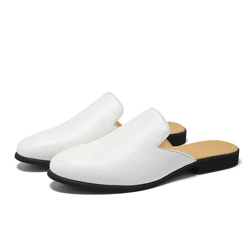 Half Slippers Shoes For Slides White Luxury Loafers Leather