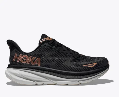 Hoka Women’s Clifton 9 Athletic Shoes-Black/Rose Gold