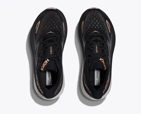 Hoka Women’s Clifton 9 Athletic Shoes-Black/Rose Gold