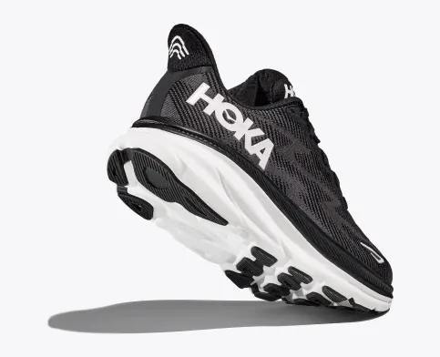 Hoka Women’s Clifton 9 Athletic Shoes-Black/White **Wide Width**