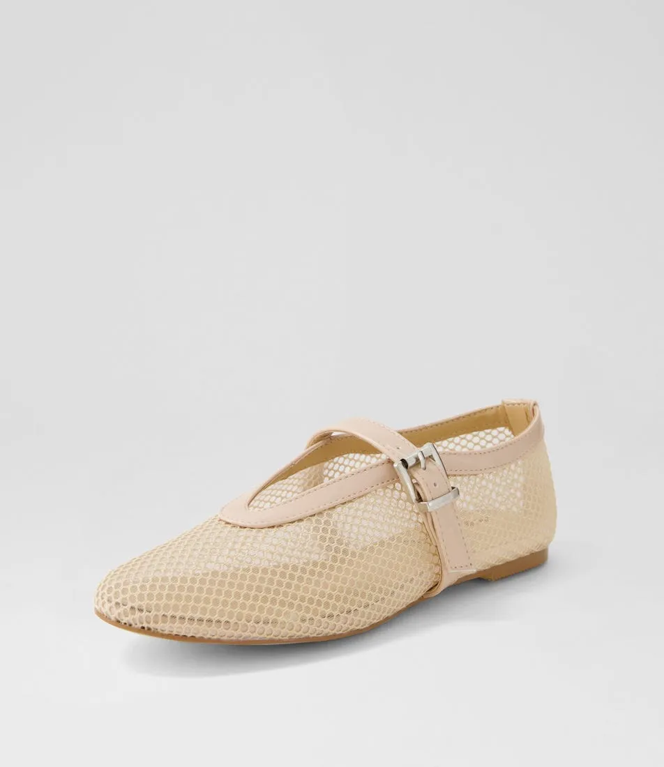 I LOVE BILLY Meshine Nude Patent Pu Mesh Flat Shoes