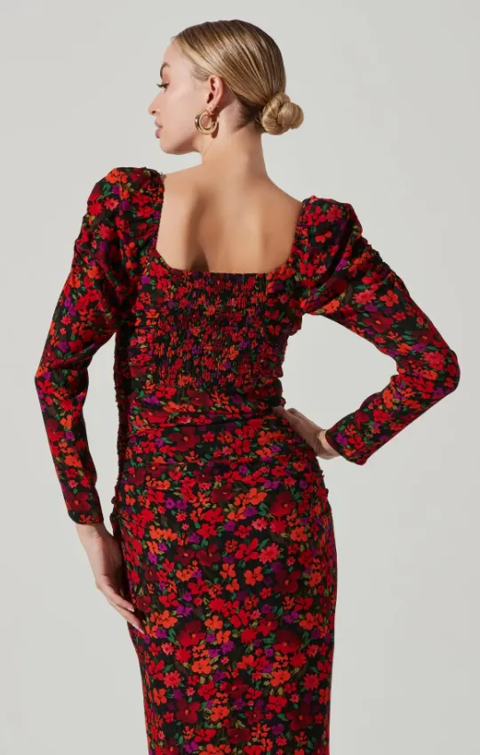 Jamila Floral Sweetheart Neck Midi Dress