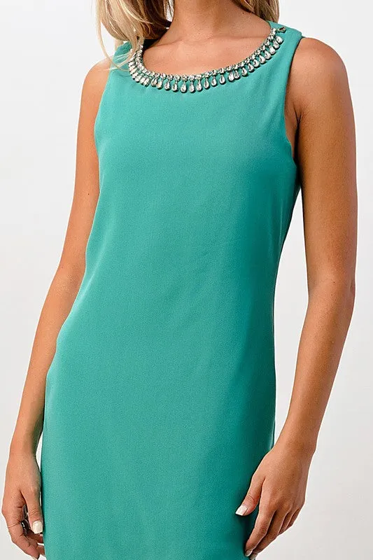 Jeweled Neck Detail Dress