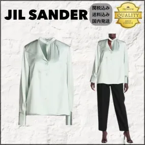 Jil Sander  |Casual Style Silk Long Sleeves Plain Party Style