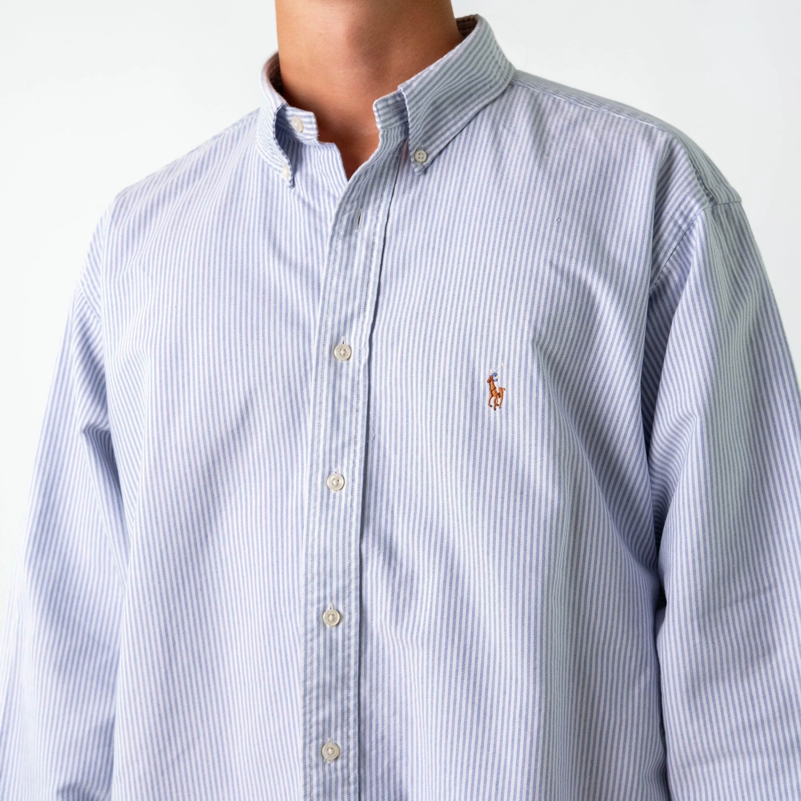 Light Blue 90s Polo Ralph Lauren Yarmouth Longsleeve Casual Shirt (XXL)