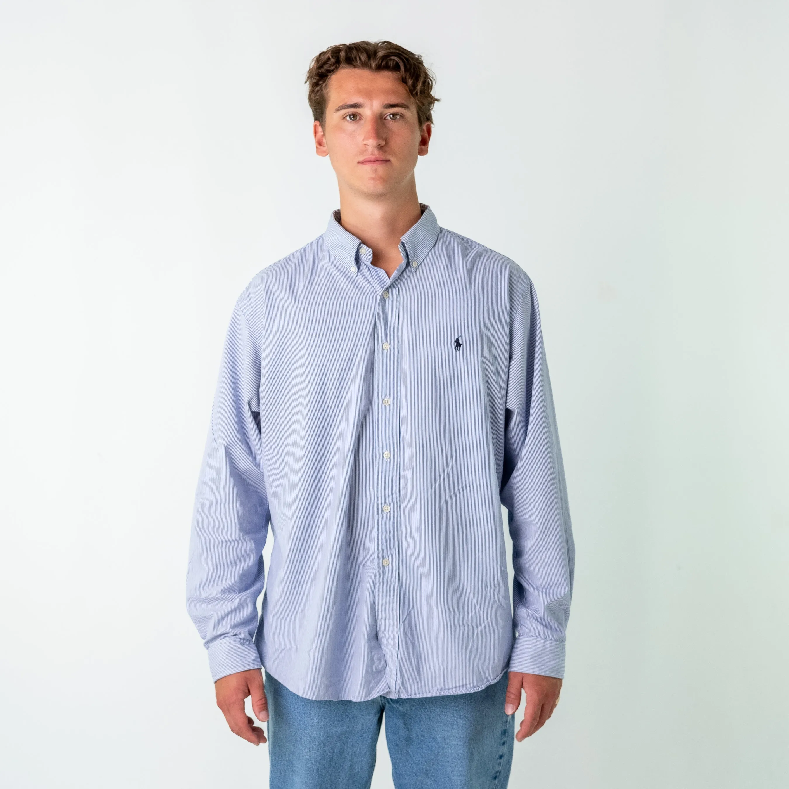 Light Blue y2ks Polo Ralph Lauren Longsleeve Casual Shirt (XXL)